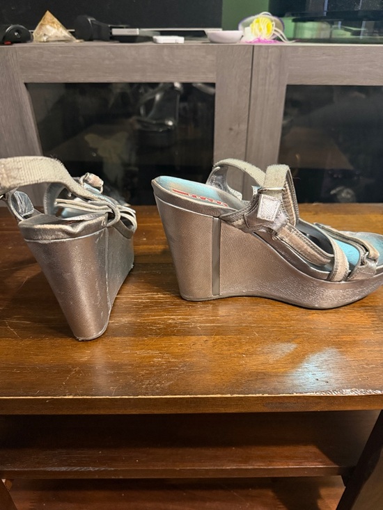 Sandals Prada Metallic Shoes Prada Gold Leather Women'ss Ankle